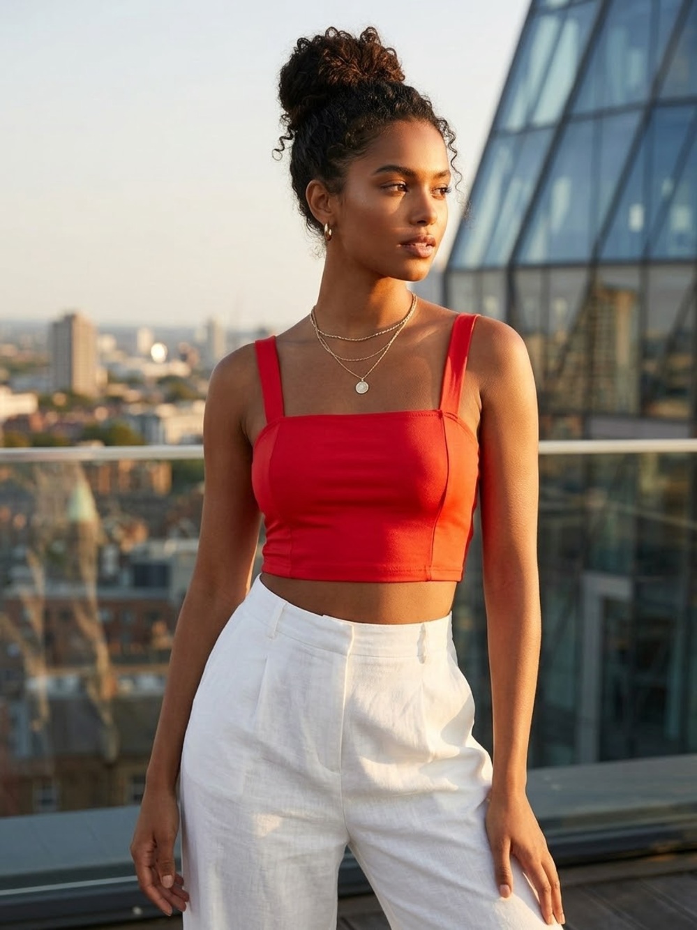 SHEIN Vibrant Red Square Neck Crop Top with Wide Straps